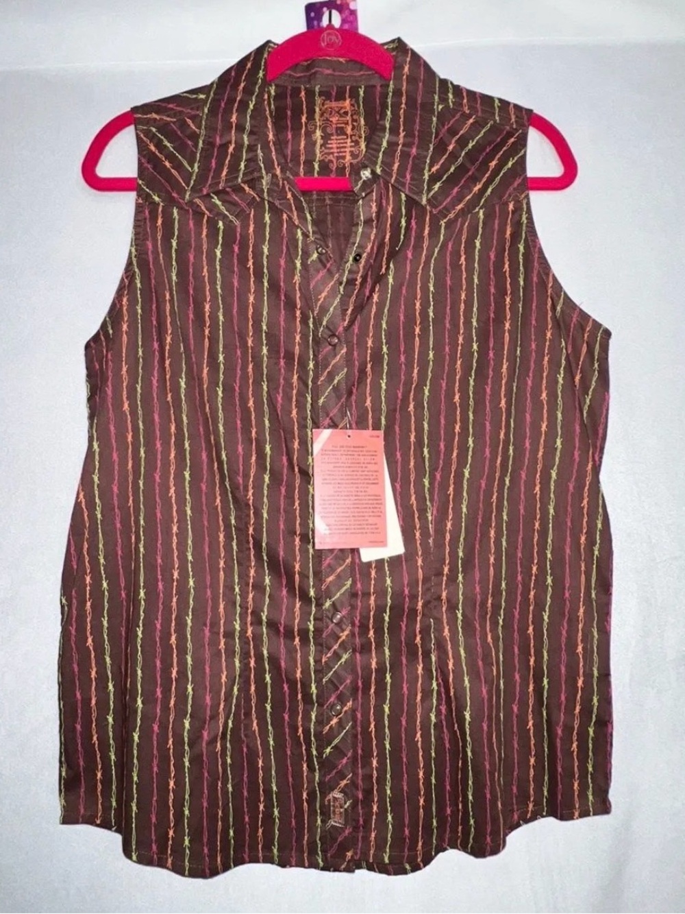 NWT Twenty X Large Brown Cotton Barbwire Sleeveless PTP 21.5"